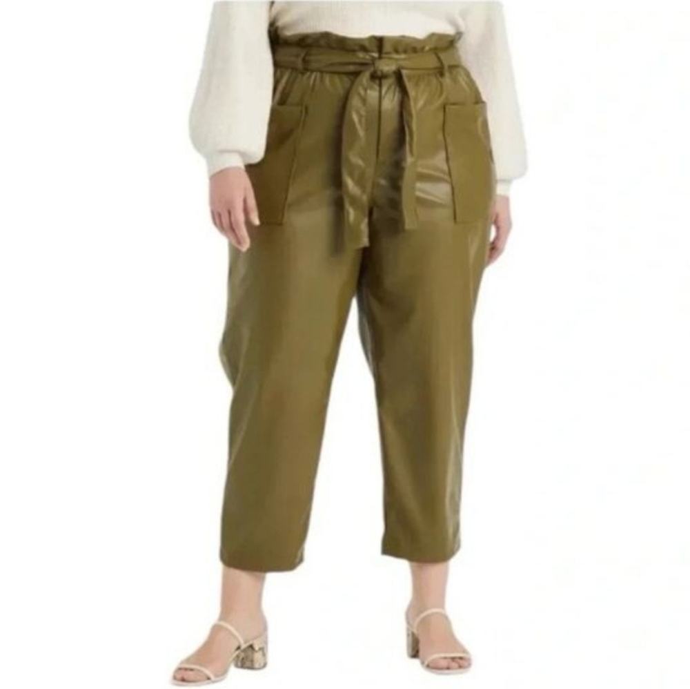 Who What Wear 16W Olive Green Paperbag Waist Ankle Pants Belted NEW 2847-A
